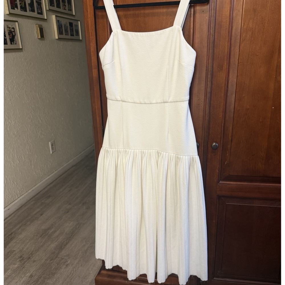 Rebecca Vallance Beltrán Pleated Stretch‎ Crepe Midi Dress Size 8 White Ivory